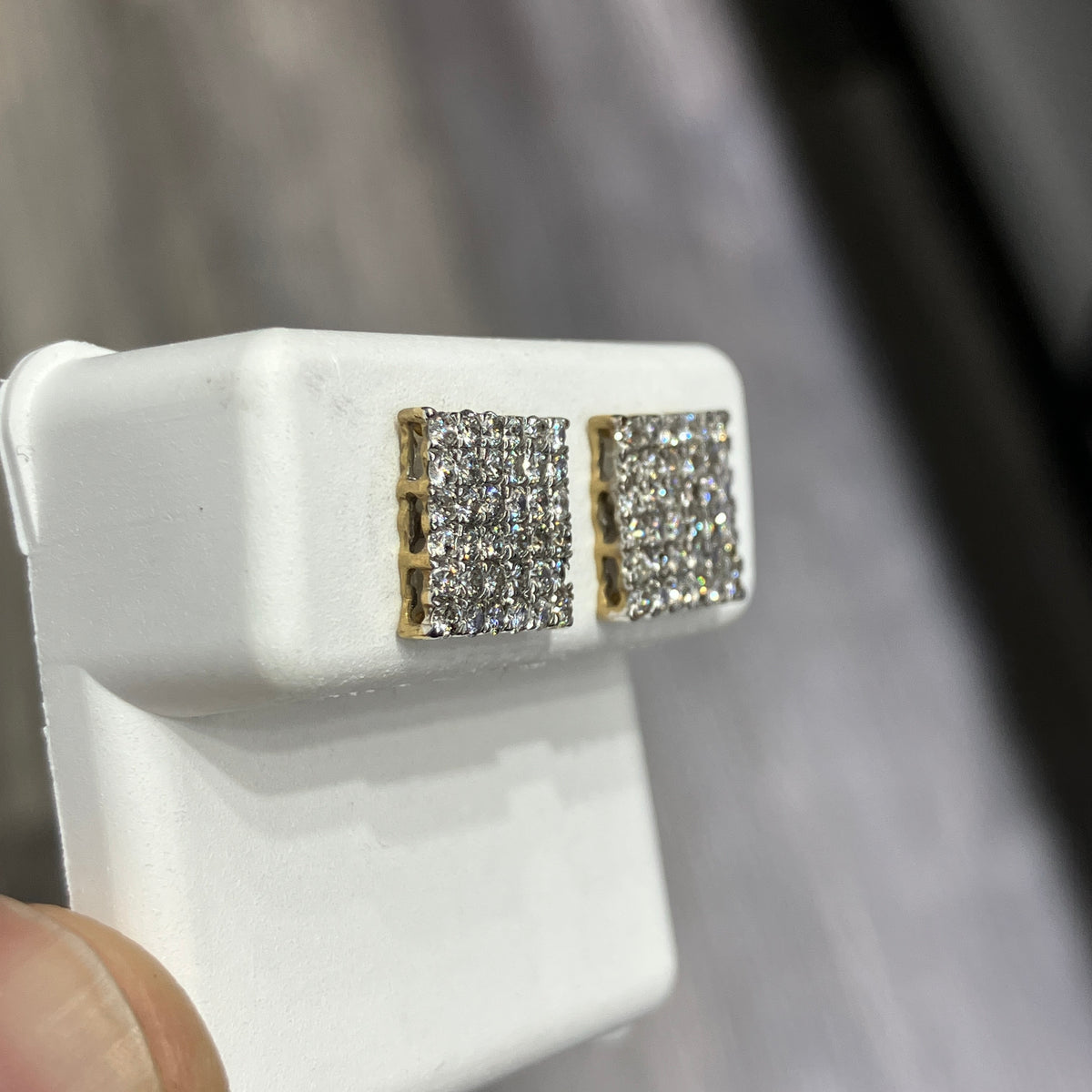 Square Natural Diamond Stud Earrings in 10k Yellow Gold