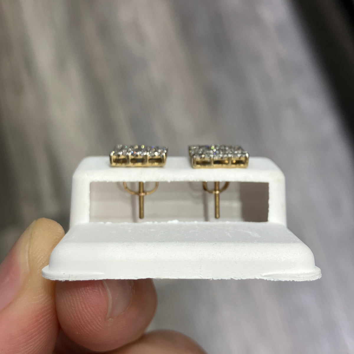 Square Natural Diamond Stud Earrings in 10k Yellow Gold