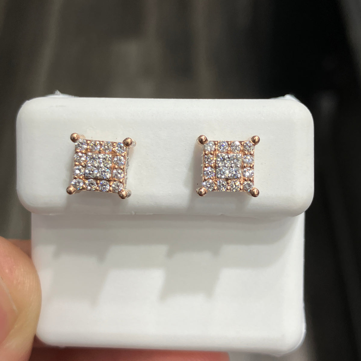 10K Rose Gold .86CTW Natural Diamond Square Earrings