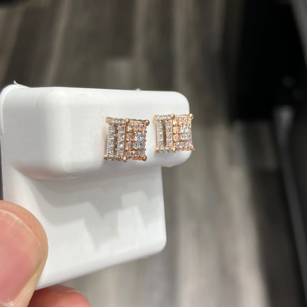 10K Rose Gold .86CTW Natural Diamond Square Earrings
