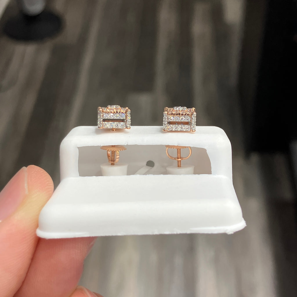10K Rose Gold .86CTW Natural Diamond Square Earrings