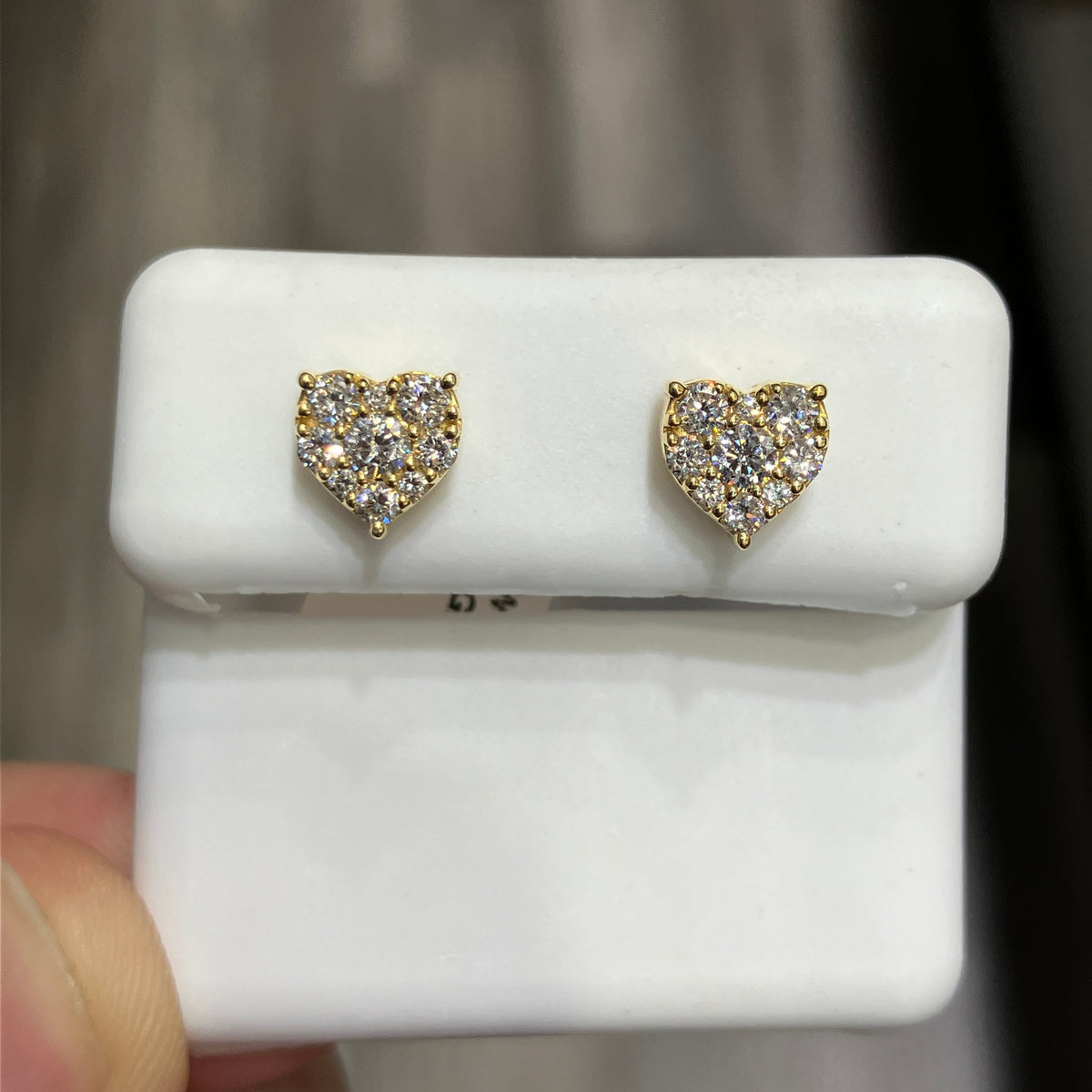 Heart-Shaped Natural Diamond Stud Earrings in 10k Yellow Gold