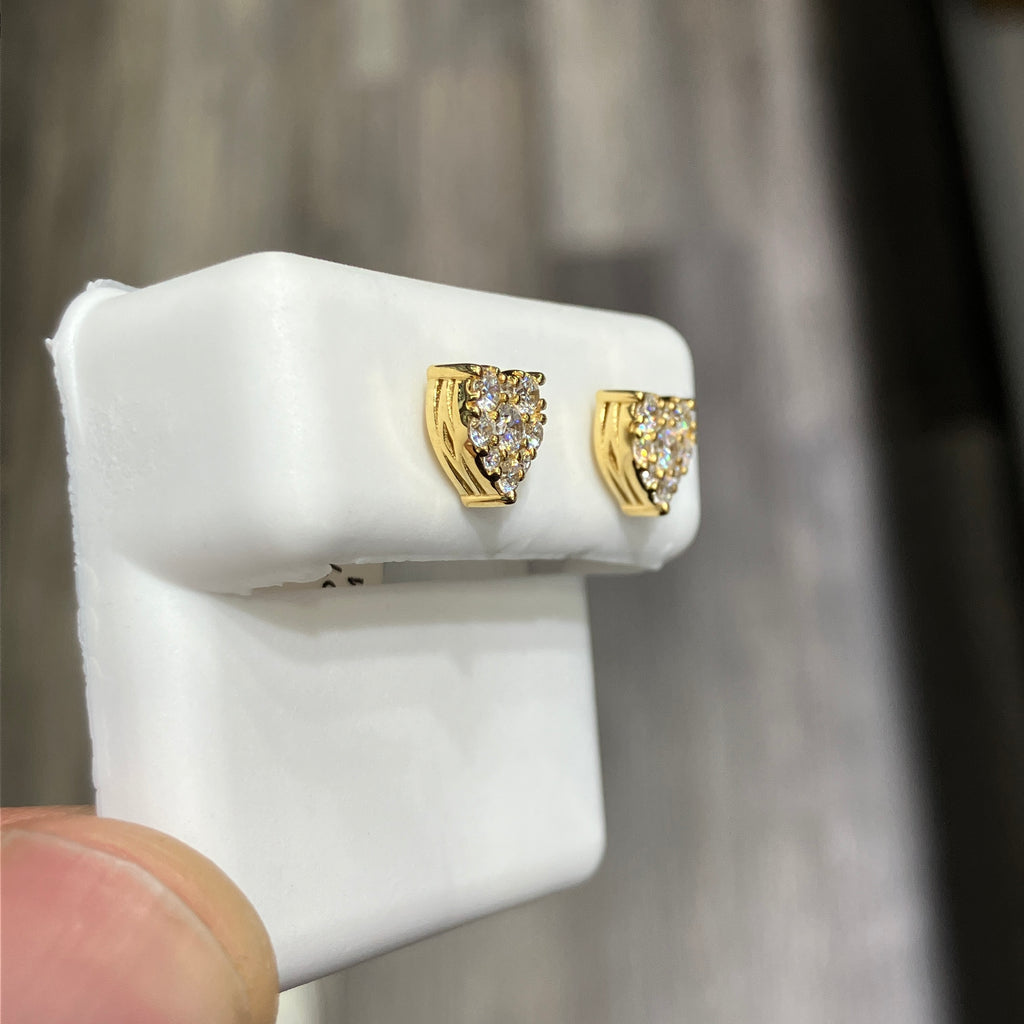 Heart-Shaped Natural Diamond Stud Earrings in 10k Yellow Gold