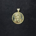 10K Yellow Gold Jesus Face Circle Pendant