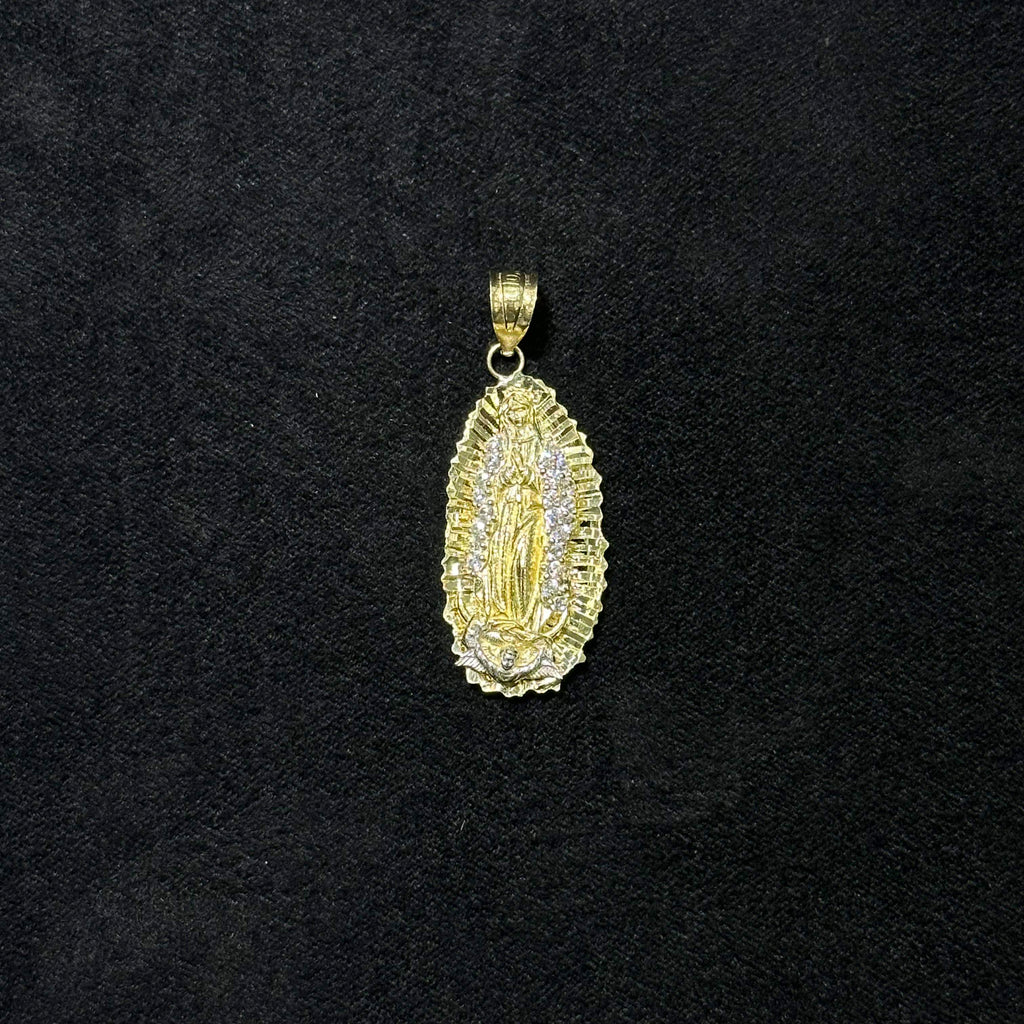 10K Gold Virgin Mary Pendant Solid Gold Cubic Zirconia (CZ)