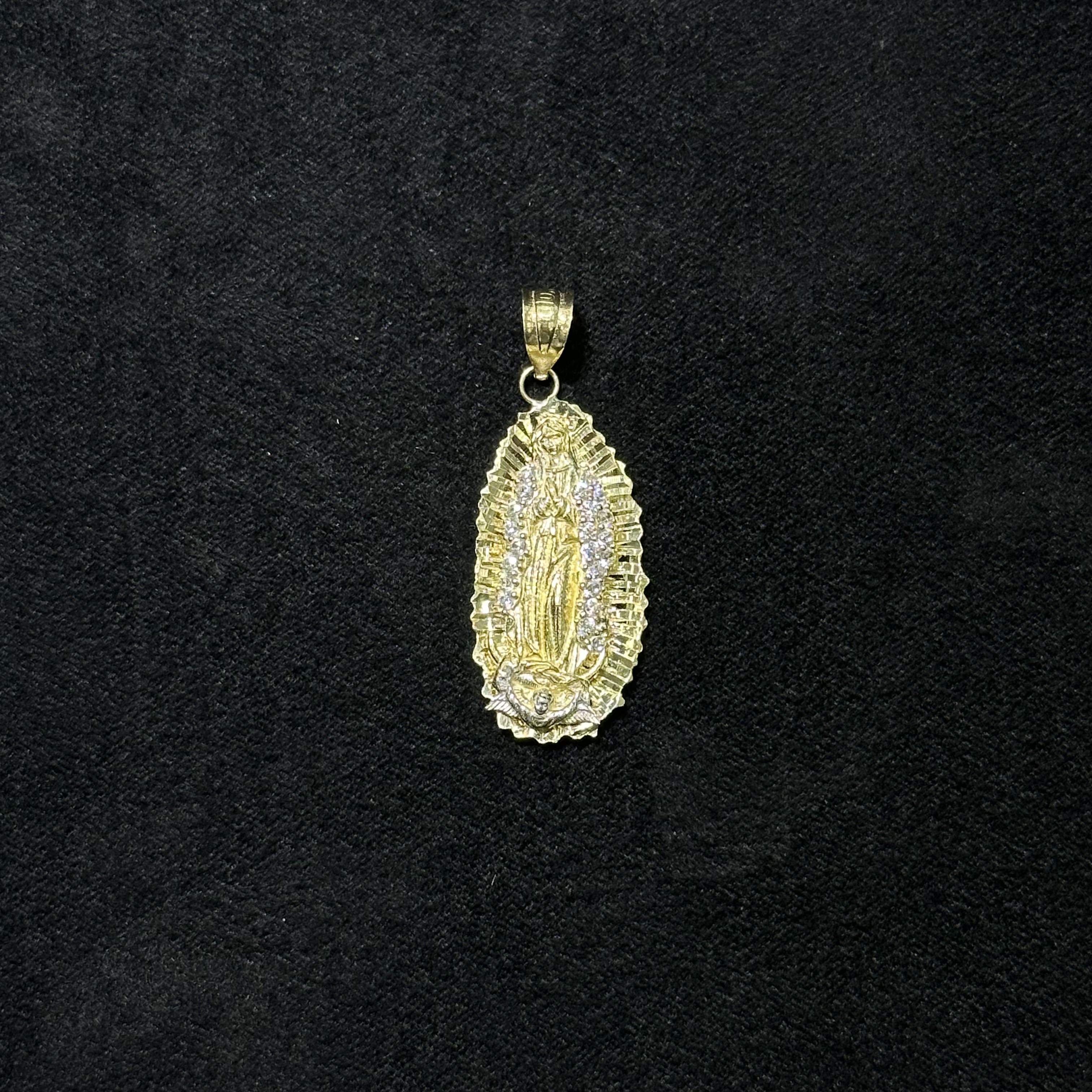 10K Gold Virgin Mary Pendant Solid Gold Cubic Zirconia (CZ)