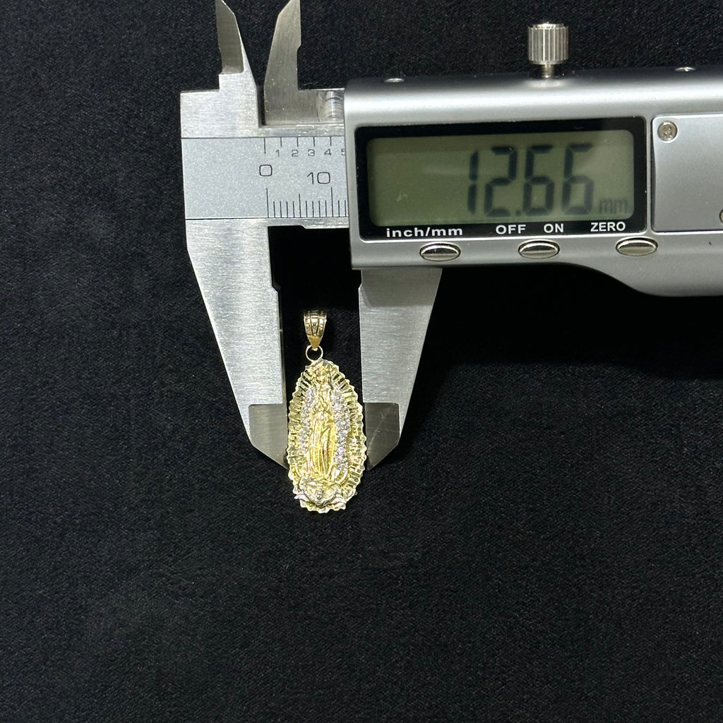 10K Gold Virgin Mary Pendant Solid Gold Cubic Zirconia (CZ)