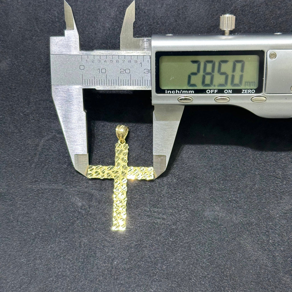 10K Solid Gold Diamond Cut Nugget Cross Charms Large & Medium