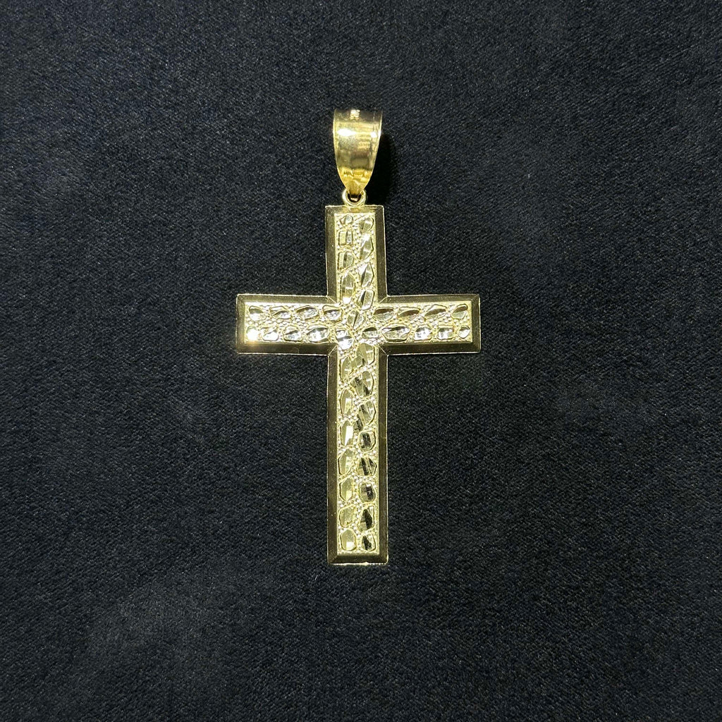10K Solid Gold Diamond Cut Nugget Cross Charms Large & Medium