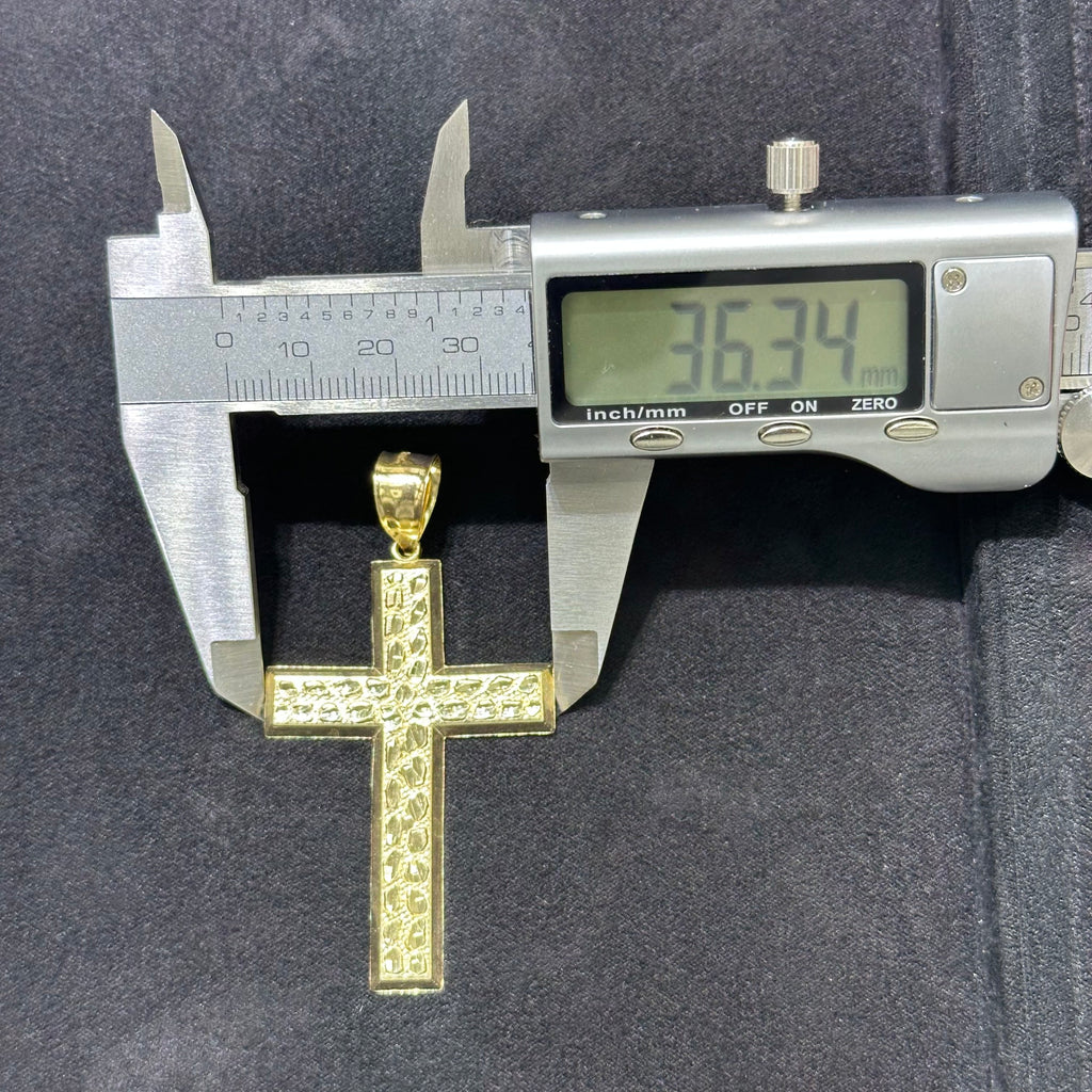 10K Solid Gold Diamond Cut Nugget Cross Charms Large & Medium