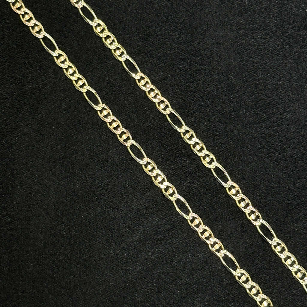 14k Gold Chain 3 color Fancy style Figaro 18" 20" 24"