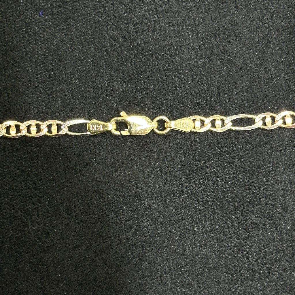 14k Gold Chain 3 color Fancy style Figaro 18" 20" 24"