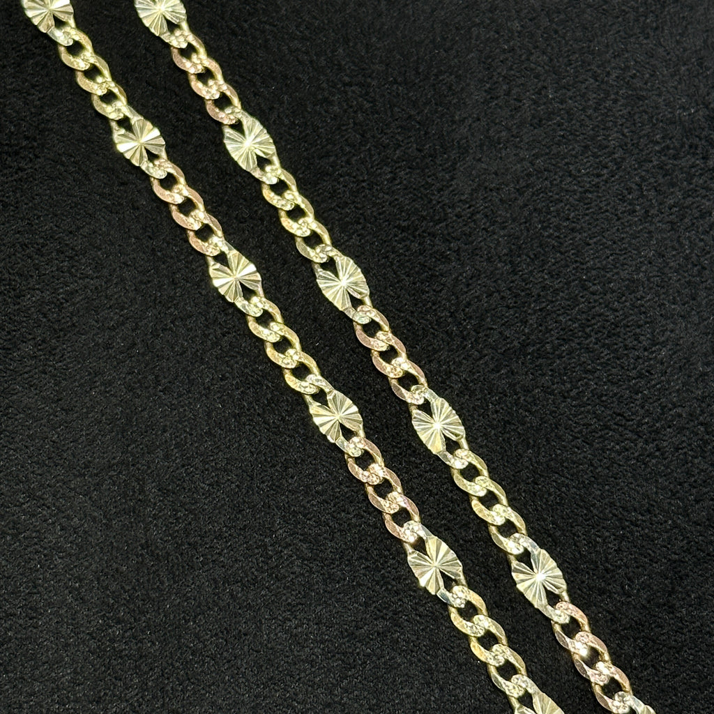 14k Flat Fancy Cuban Tri Color 20" 22" 24" 3.5mm