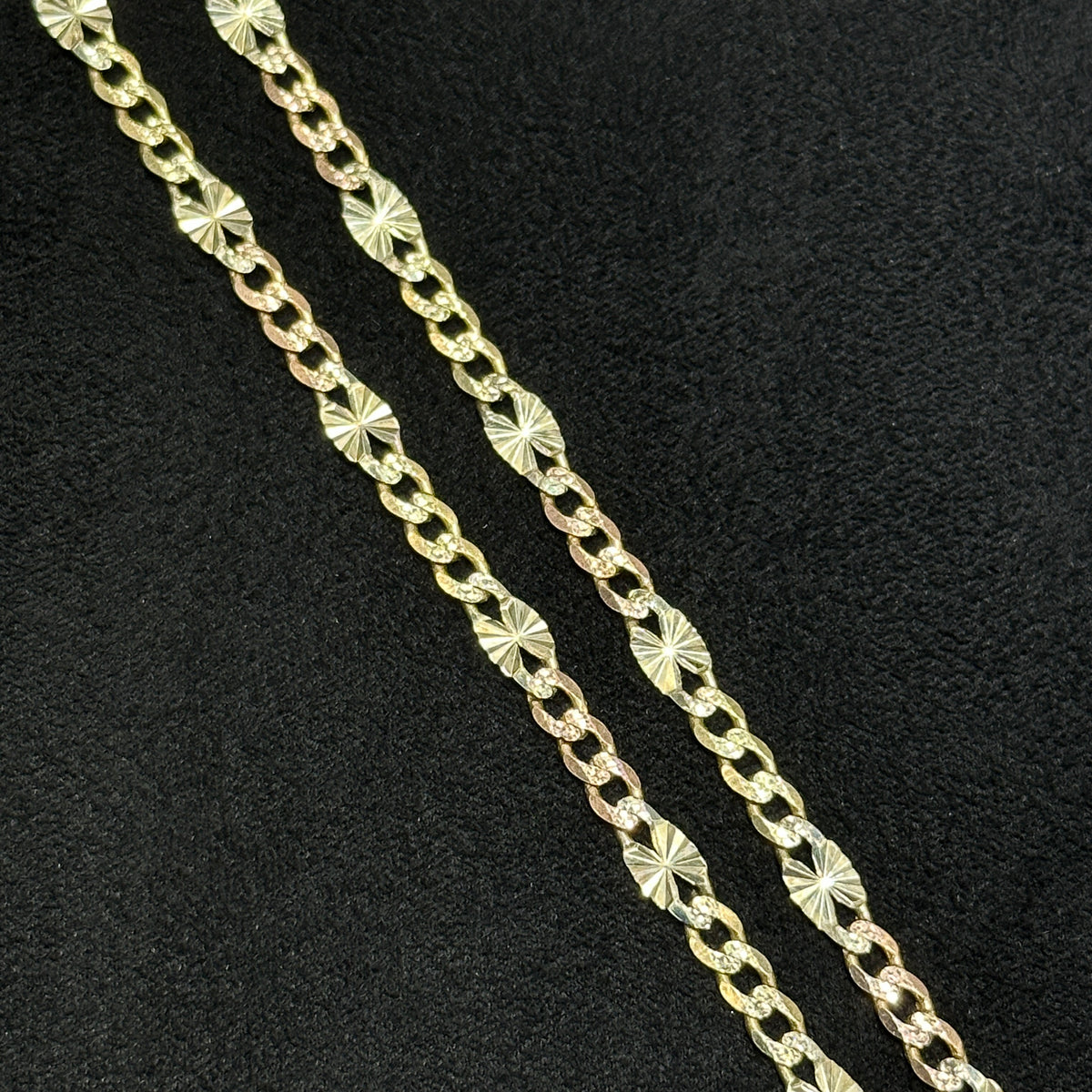 14k Flat Fancy Cuban Tri Color 20" 22" 24" 3.5mm