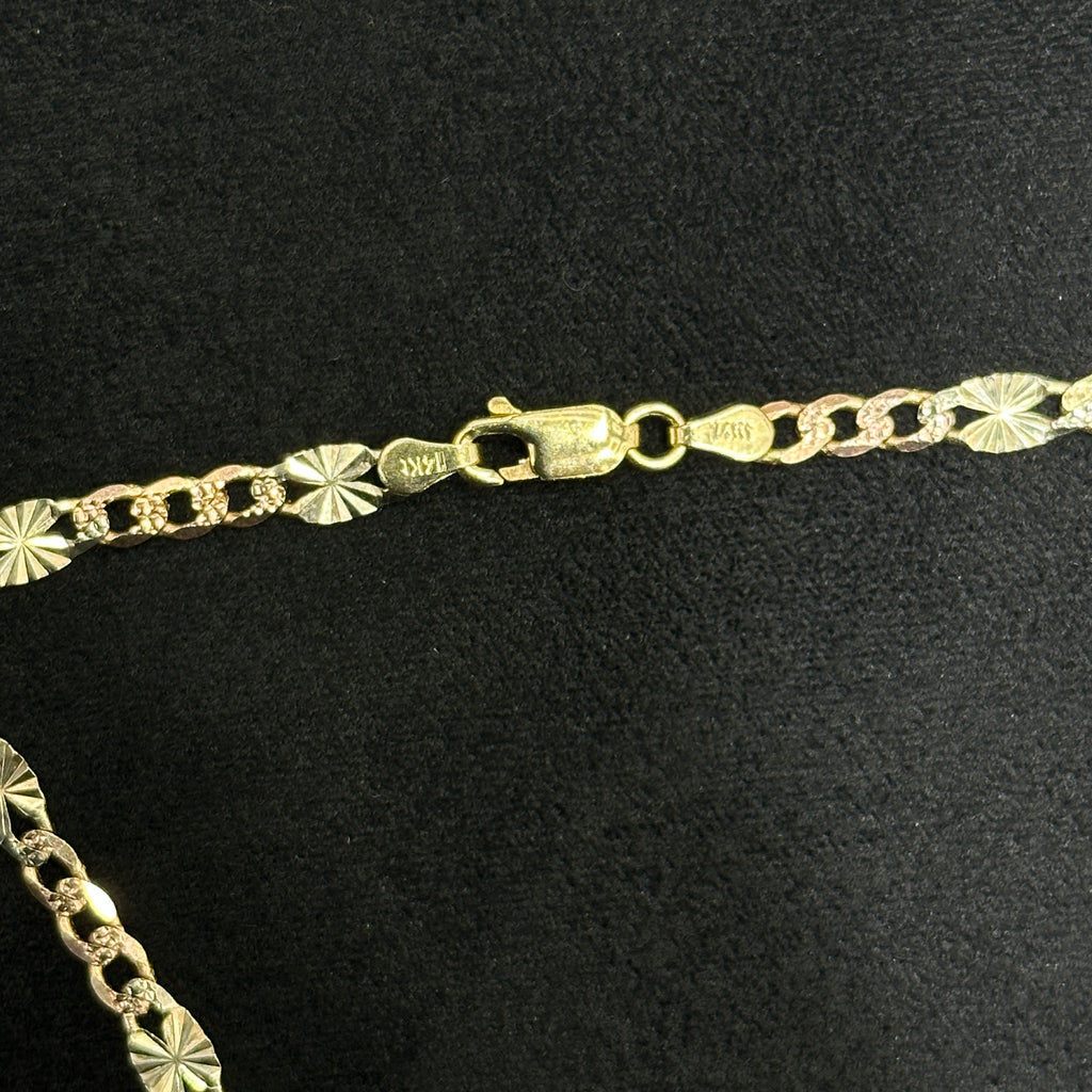 14k Flat Fancy Cuban Tri Color 20" 22" 24" 3.5mm