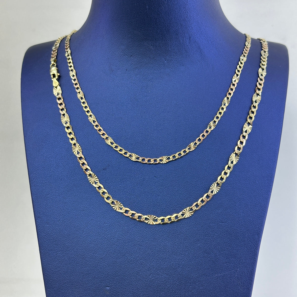 14k Flat Fancy Cuban Tri Color 20" 22" 24" 3.5mm