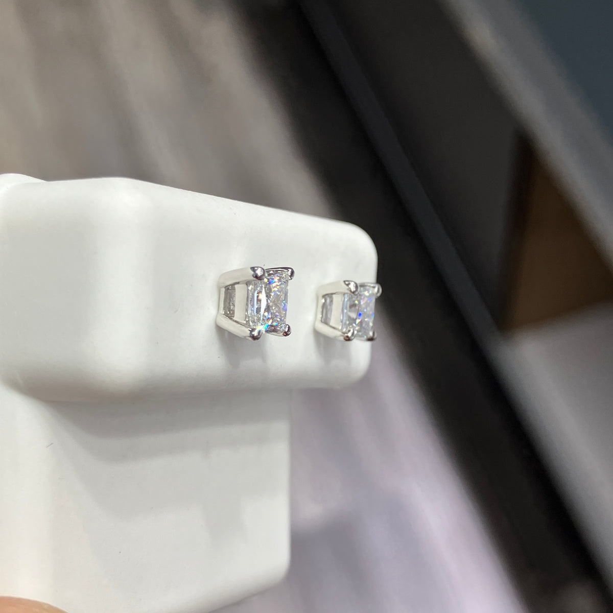 14K White Gold w/ 1.03CTW VVS Lab Grown Princess Cut Solitaire Stud Earrings