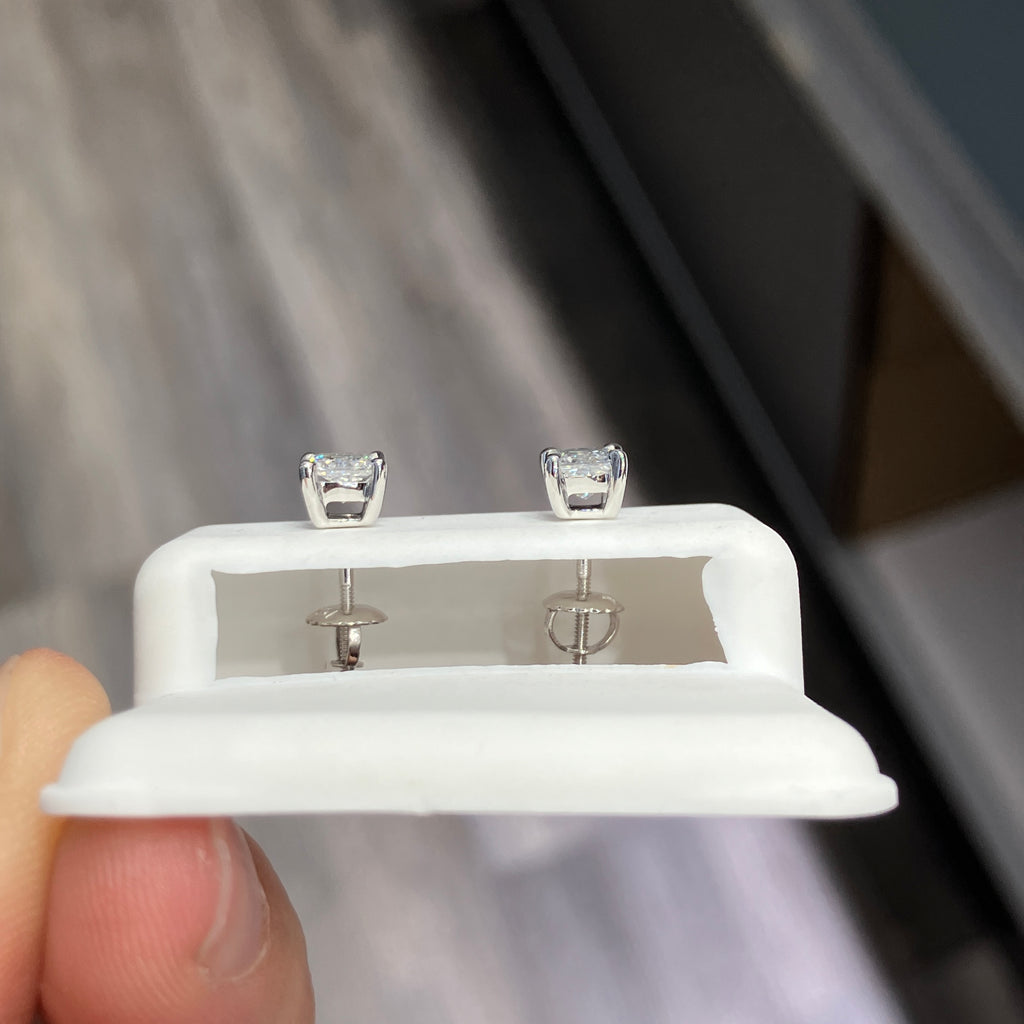 14K White Gold w/ 1.03CTW VVS Lab Grown Princess Cut Solitaire Stud Earrings