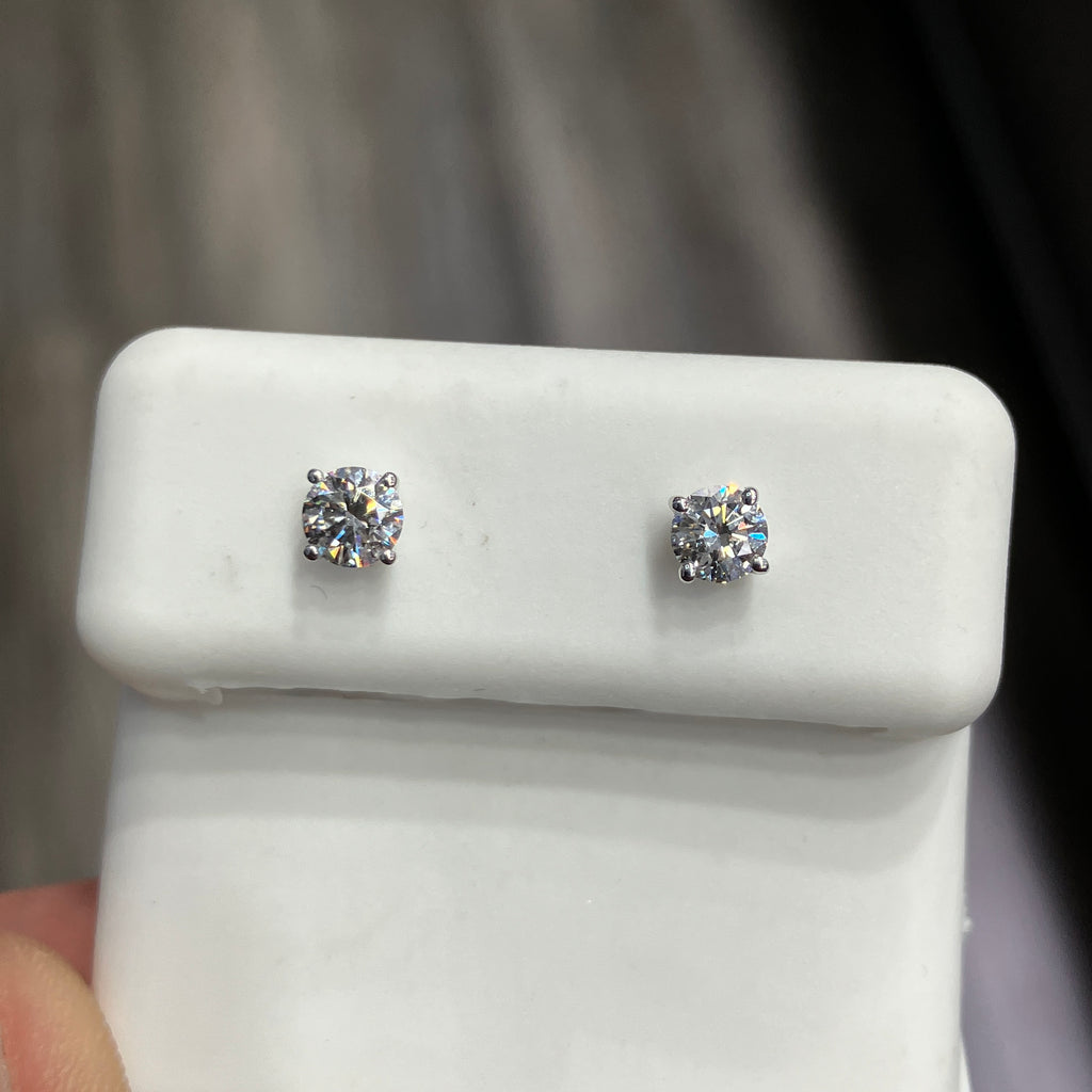14K White Gold w/ 0.50CTW VVS Lab Diamond Earrings Solitaire Studs