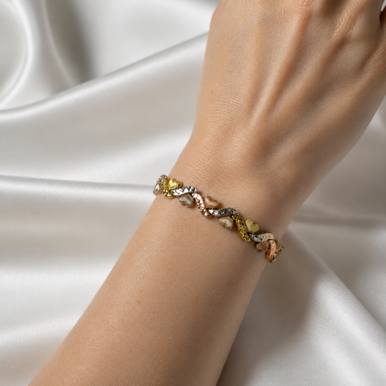 3 Tone Heart Bracelet 10k Gold