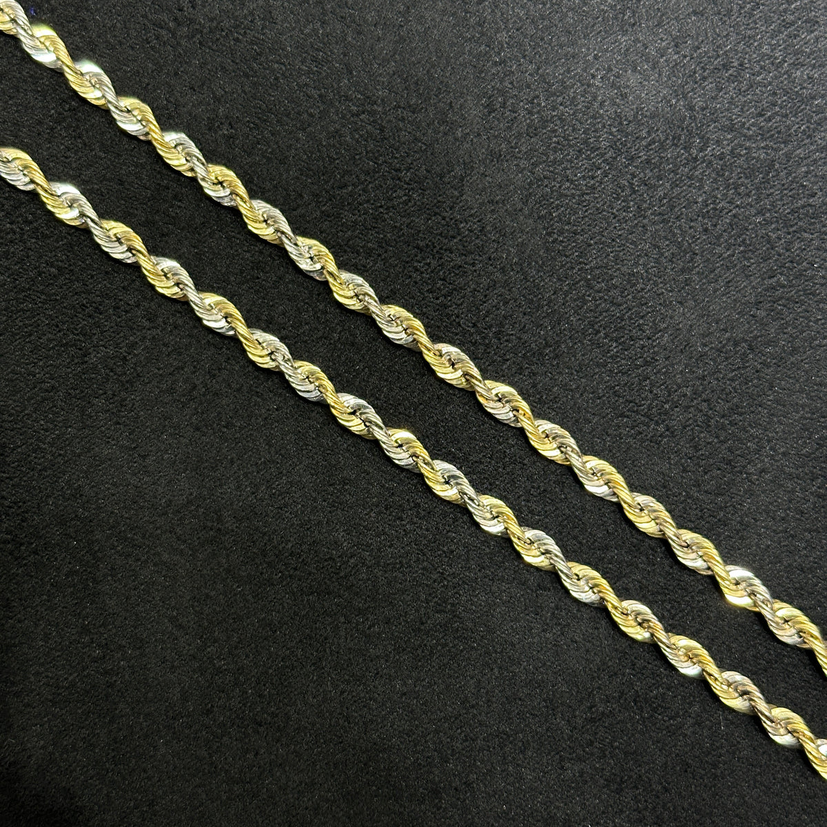2 Tone 10k Gold Yellow and White Style Rope Chain Unisex 18" 20" 22" 4mm