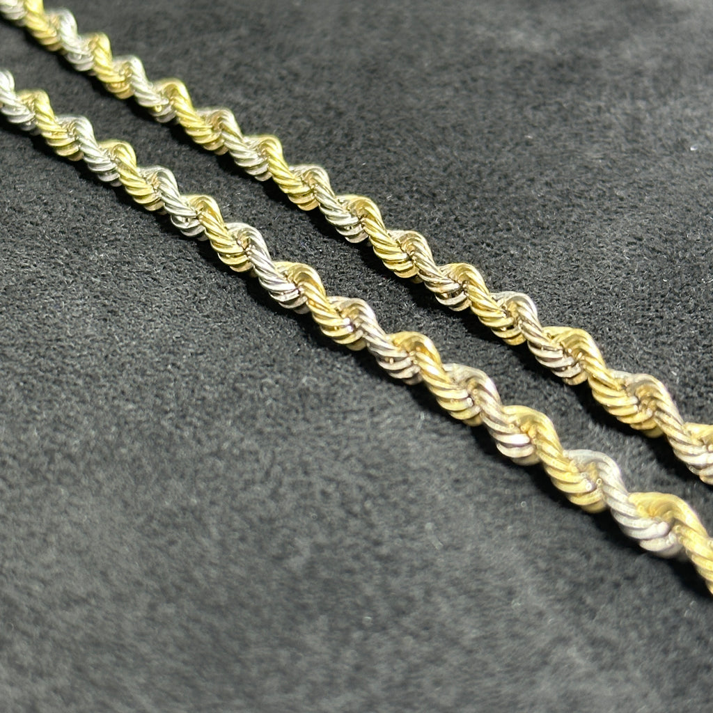 2 Tone 10k Gold Yellow and White Style Rope Chain Unisex 18" 20" 22" 4mm
