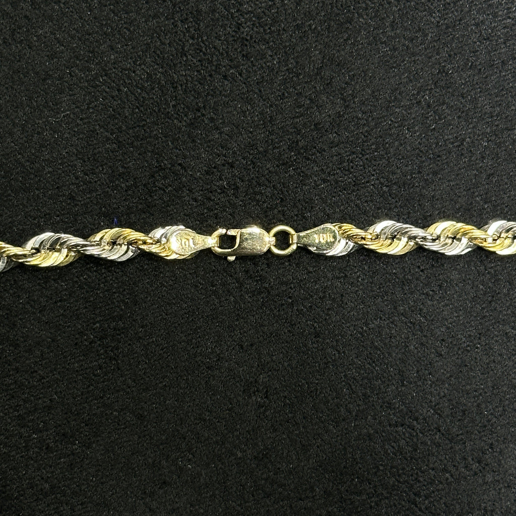 2 Tone 10k Gold Yellow and White Style Rope Chain Unisex 18" 20" 22" 4mm
