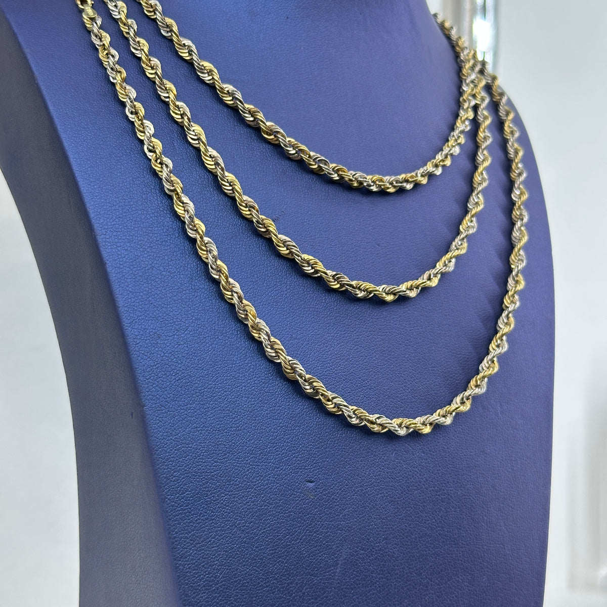 2 Tone 10k Gold Yellow and White Style Rope Chain Unisex 18" 20" 22" 4mm