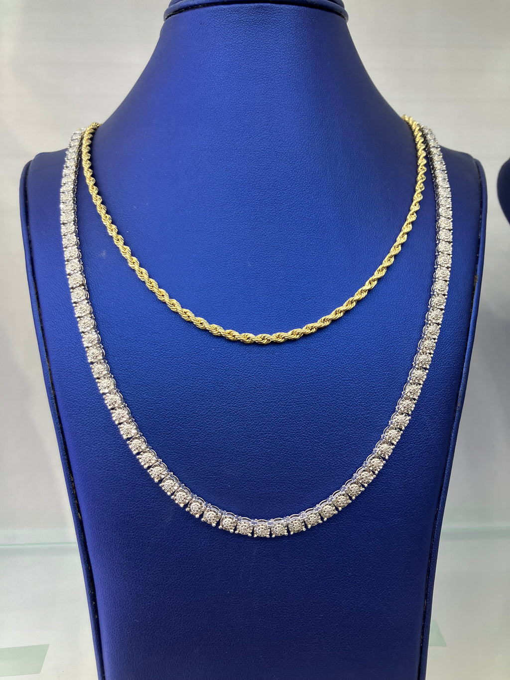 Fanuka Style Tennis Necklace and Rope Chain