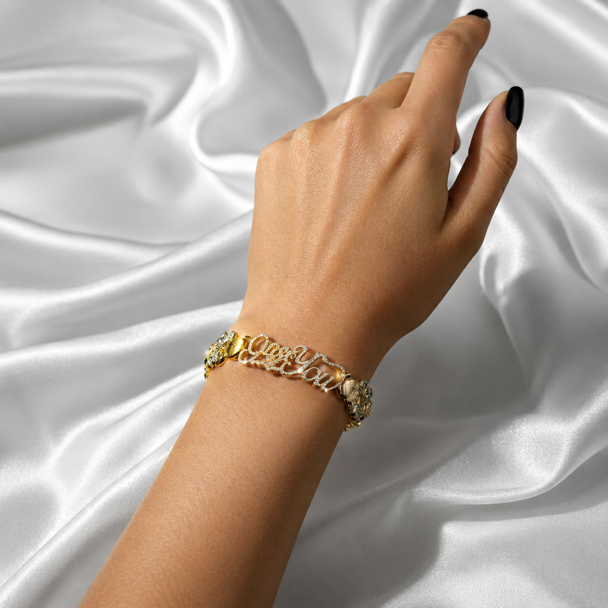 I LOVE YOU Bracelet with Tedy Bears 10k Gold Diamond Cut
