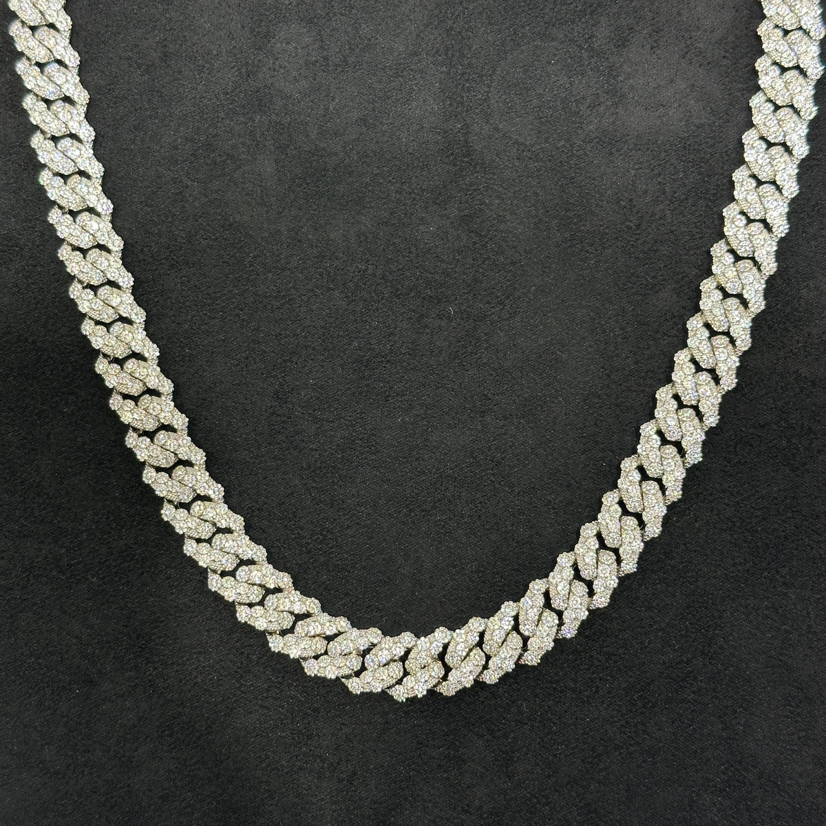 925 Sterling Silver With VVS Moissanite Moon Cut Style Cuban Link Chain