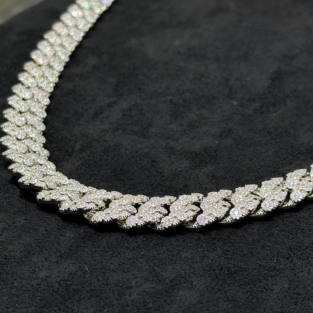 925 Sterling Silver With VVS Moissanite Moon Cut Style Cuban Link Chain