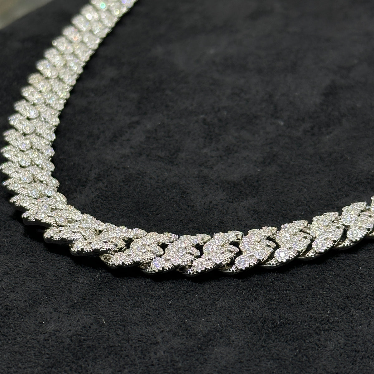 925 Sterling Silver With VVS Moissanite Moon Cut Style Cuban Link Chain