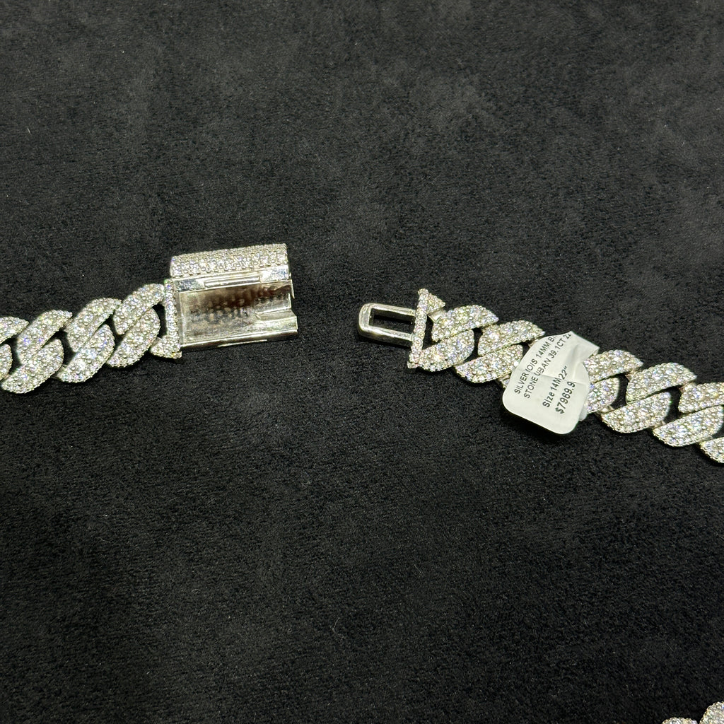925 Sterling Silver with 39.1 CTW VVS-D Color Moissanite Chain 14mm 22"