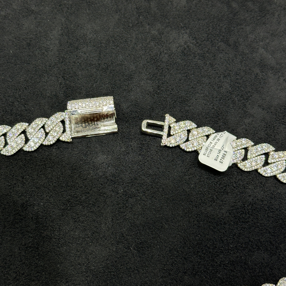 925 Sterling Silver with 39.1 CTW VVS-D Color Moissanite Chain 14mm 22"