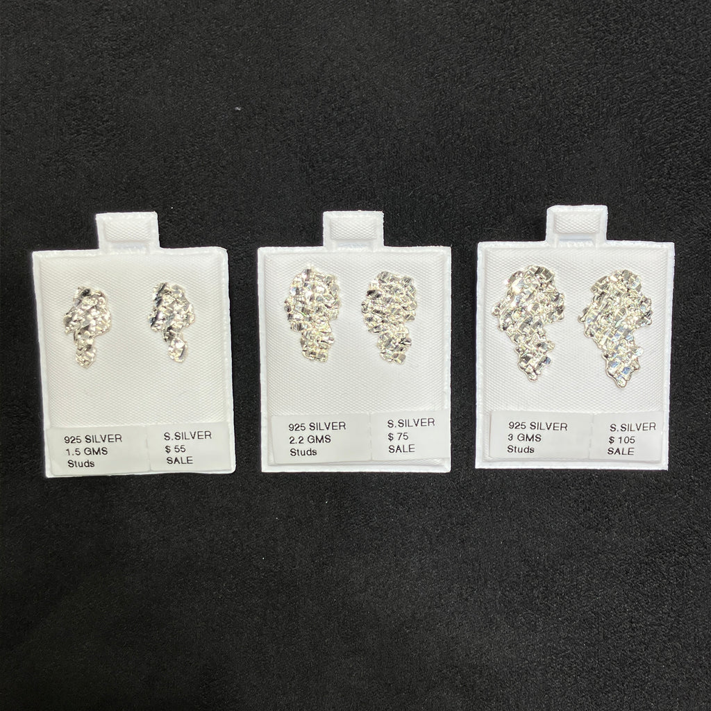 925 Sterling Silver Nugget Stud Earrings, Medium to X-Large