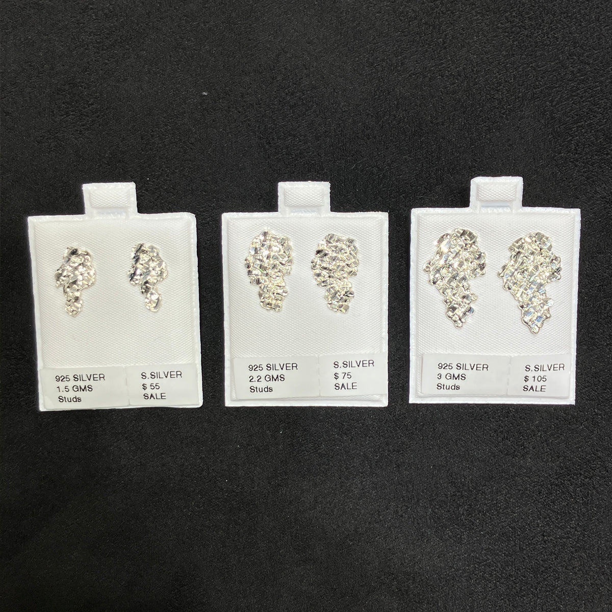 925 Sterling Silver Nugget Stud Earrings, Medium to X-Large