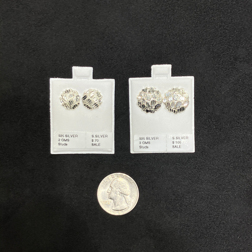 925 Sterling Silver Circle Nugget Stud Earrings