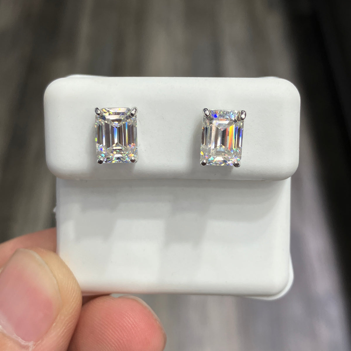 925 Sterling Silver VVS-D Baguette Moissanite Stud Earrings
