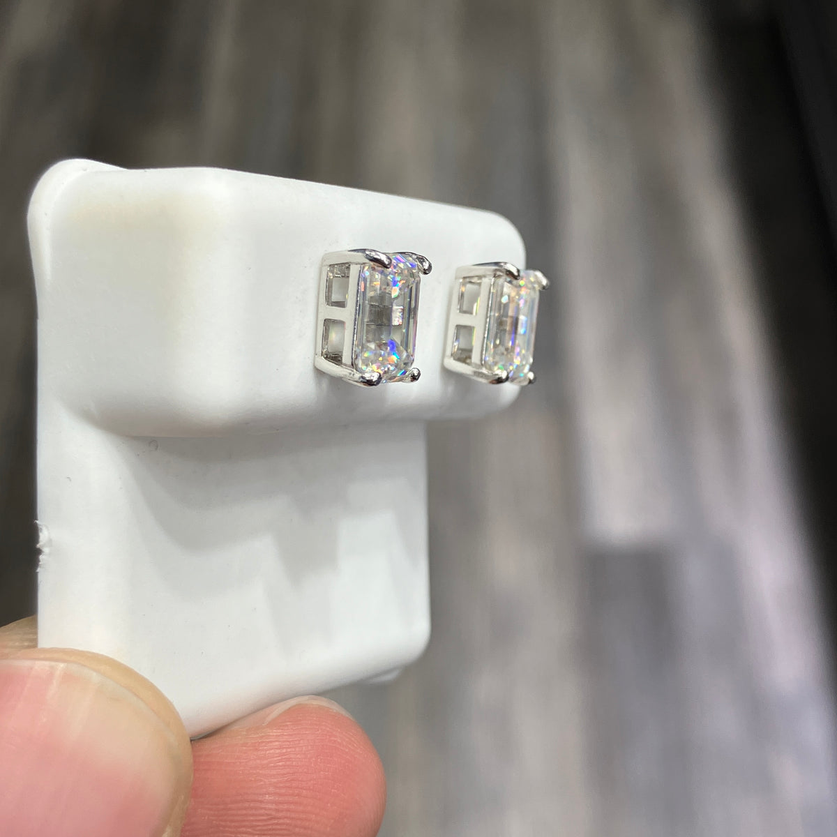 925 Sterling Silver VVS-D Baguette Moissanite Stud Earrings
