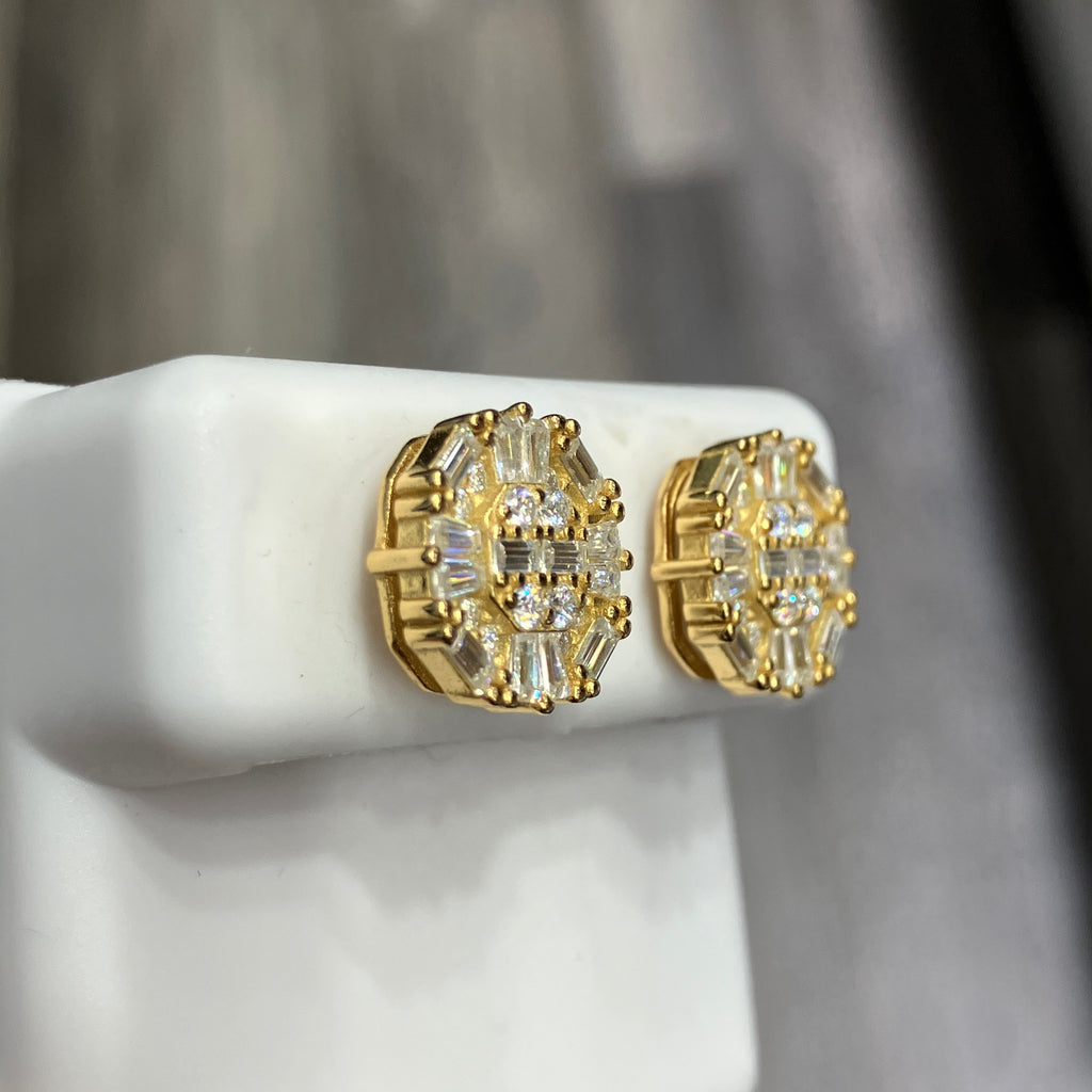 10mm Baguette Moissanite Stud Earrings, Gold-Plated 925 Sterling Silver