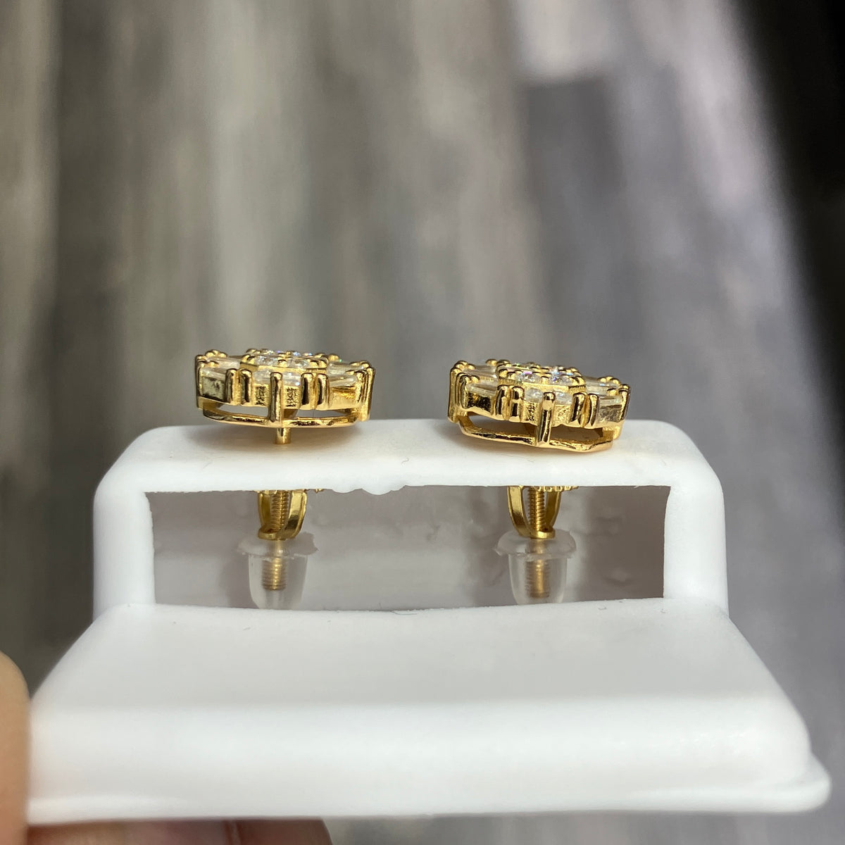 10mm Baguette Moissanite Stud Earrings, Gold-Plated 925 Sterling Silver