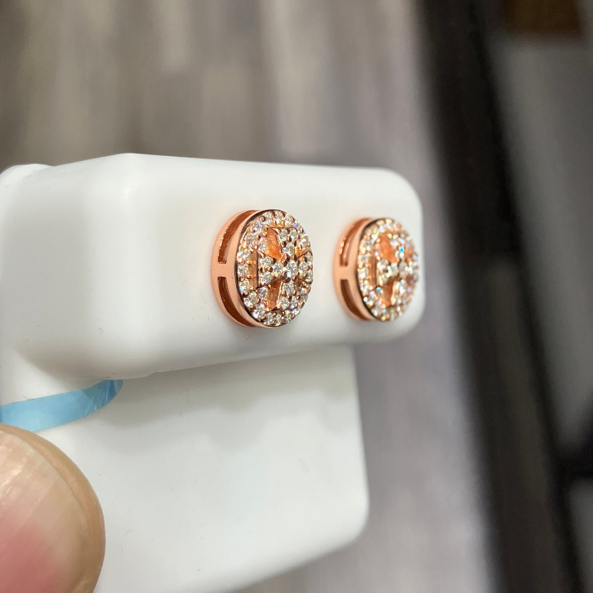 925 Sterling Silver Rose Gold-Coated Moissanite Circle Cross Stud Earrings, 0.52 CT