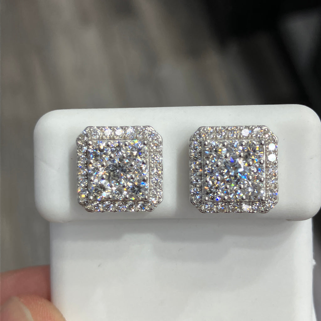 Square Moon-Cut Lab-Grown Diamond Stud Earrings in 925 Sterling Silver