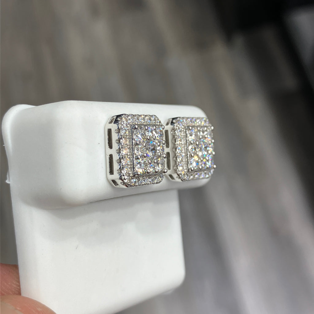 Square Moon-Cut Lab-Grown Diamond Stud Earrings in 925 Sterling Silver