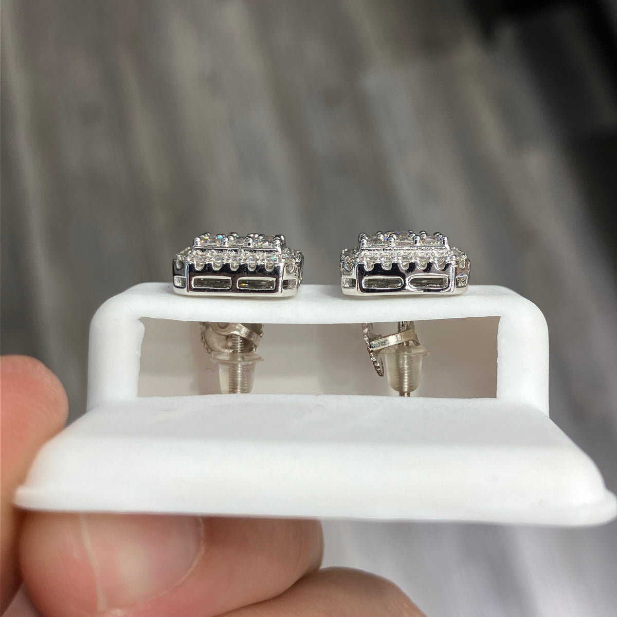 Square Moon-Cut Lab-Grown Diamond Stud Earrings in 925 Sterling Silver