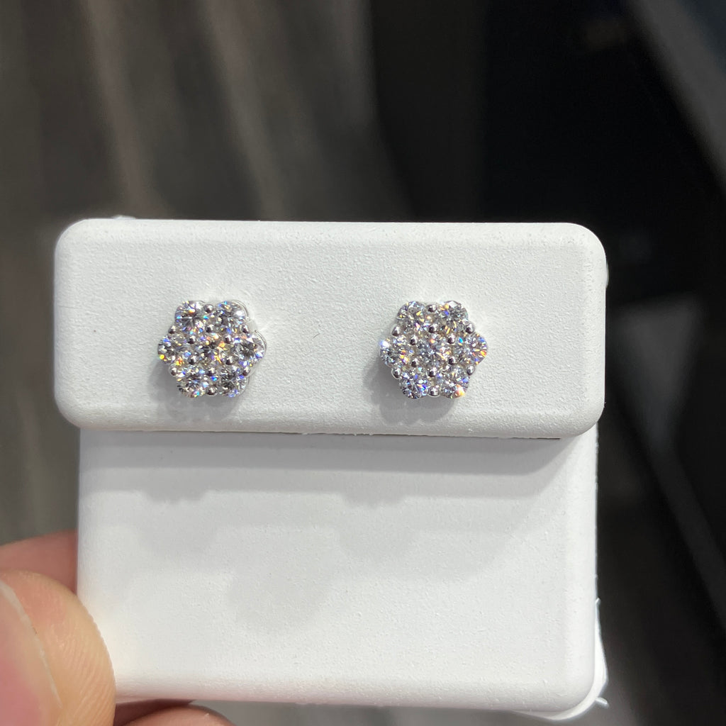 Floral Hexagon Lab-Grown Diamond Stud Earrings in 925 Sterling Silver