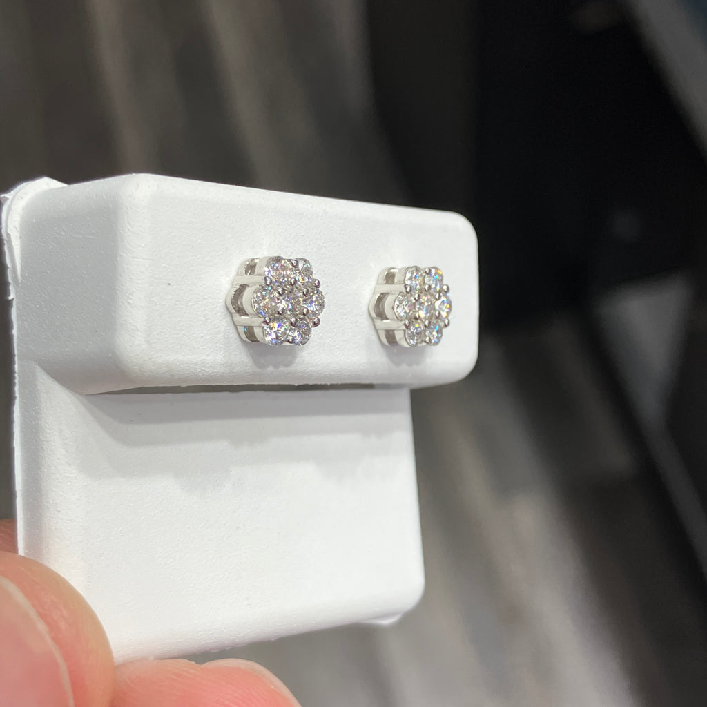 Floral Hexagon Lab-Grown Diamond Stud Earrings in 925 Sterling Silver