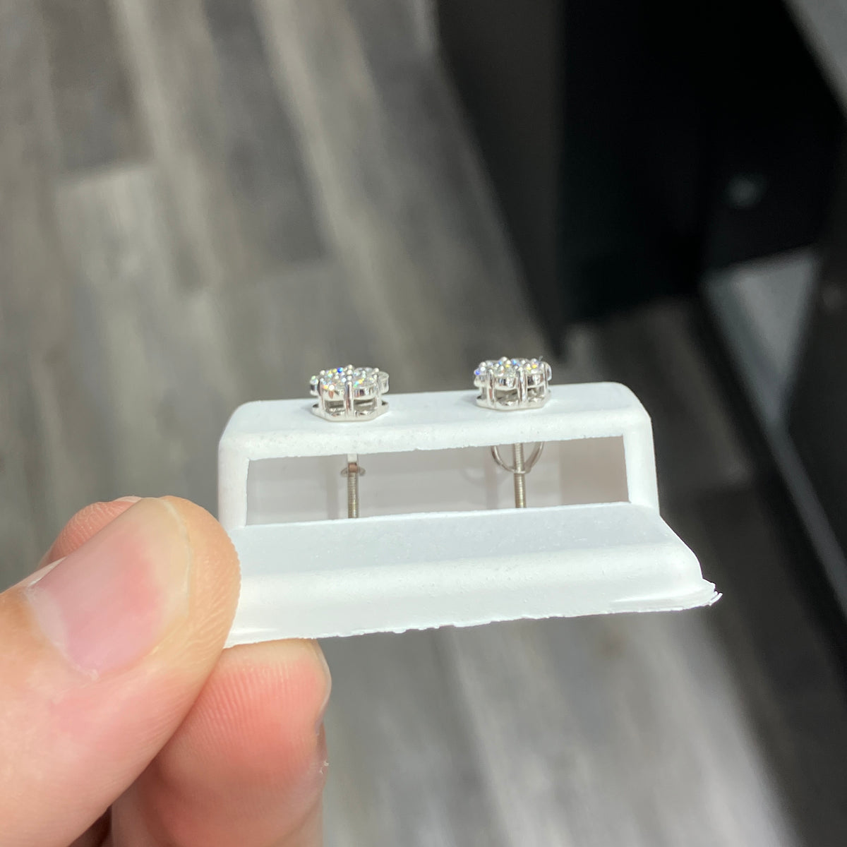Floral Hexagon Lab-Grown Diamond Stud Earrings in 925 Sterling Silver