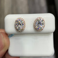 925 Sterling Silver Rose Gold Coated 3.22CTW VVS-D Moissanite Oval Earrings Studs